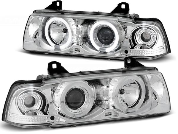 Scheinwerfer Angel Eyes passend für BMW 3er E36 Cabrio Coupe Bj. 92-99 Chrom