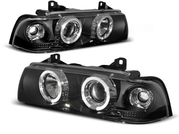 Scheinwerfer Angel Eyes passend für BMW 3er E36 Cabrio Coupe Bj. 92-99 Schwarz