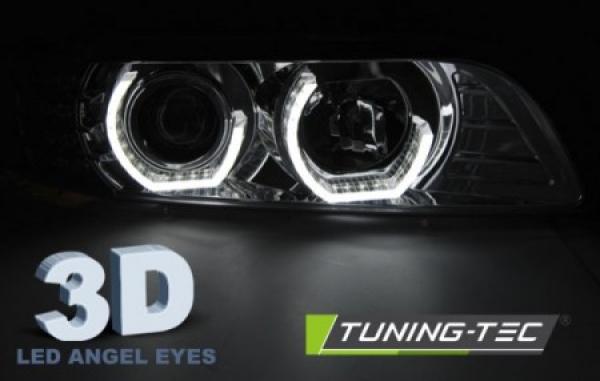 LED 3D Angel Eyes Scheinwerfer passend für BMW 5er E39 95-03 chrom