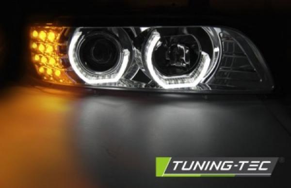 LED 3D Angel Eyes Scheinwerfer passend für BMW 5er E39 95-03 chrom