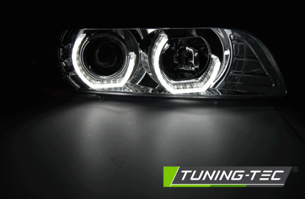 LED 3D Angel Eyes Scheinwerfer passend für BMW 5er E39 95-03 chrom