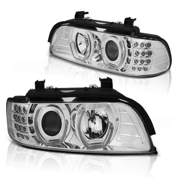 LED 3D Angel Eyes Scheinwerfer passend für BMW 5er E39 95-03 chrom