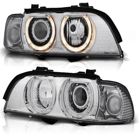 Xenon Scheinwerfer Angel Eyes passend für BMW 5er E39 Bj. 95-00 Chrom inkl. Xenon D2S Brenner