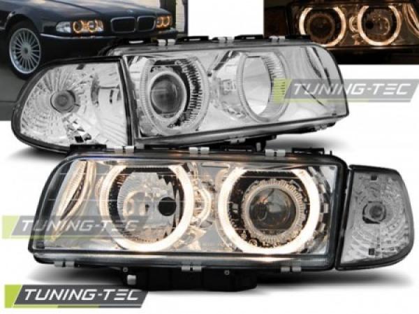 Scheinwerfer Angel Eyes passend für BMW 7er E38 Bj. 94-98 Chrom