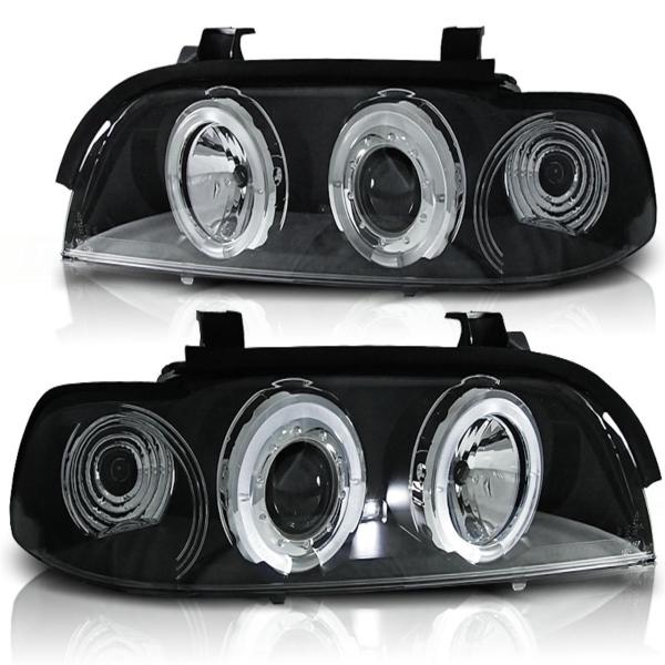LED Angel Eyes Scheinwerfer passend für BMW 5er E39 95-03 schwarz Black