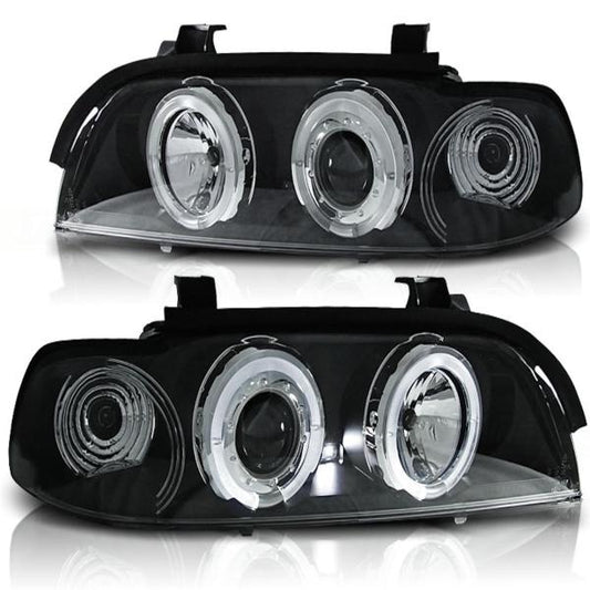 LED Angel Eyes Scheinwerfer passend für BMW 5er E39 95-03 schwarz Black