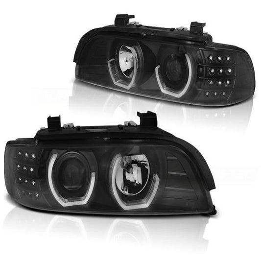 LED 3D Angel Eyes Scheinwerfer passend für BMW 5er E39 95-03 schwarz