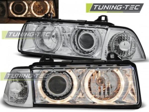 Scheinwerfer Angel Eyes passend für BMW 3er E36 Limo Touring Bj. 90-99 Chrom