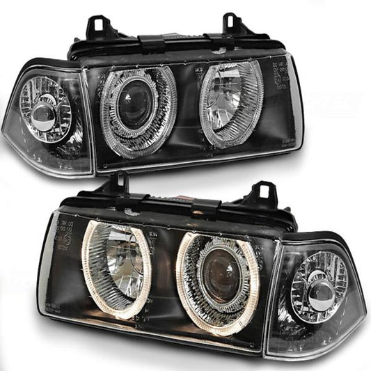 Scheinwerfer Angel Eyes passend für BMW 3er E36 Limo Touring Bj. 90-99 Schwarz