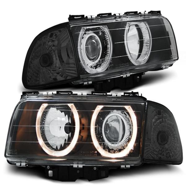 Scheinwerfer Angel Eyes passend für BMW 7er E38 Bj. 94-98 Schwarz