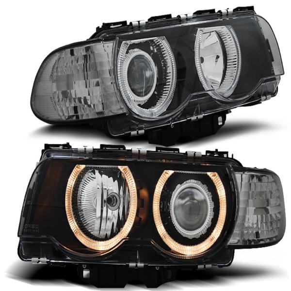 Scheinwerfer Angel Eyes passend für BMW 7er E38 Facelift Bj. 98-01 Schwarz