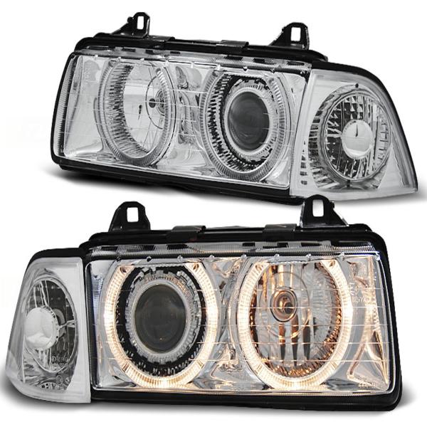 Scheinwerfer Angel Eyes passend für BMW 3er E36 Cabrio Coupe Bj. 92-99 Chrom