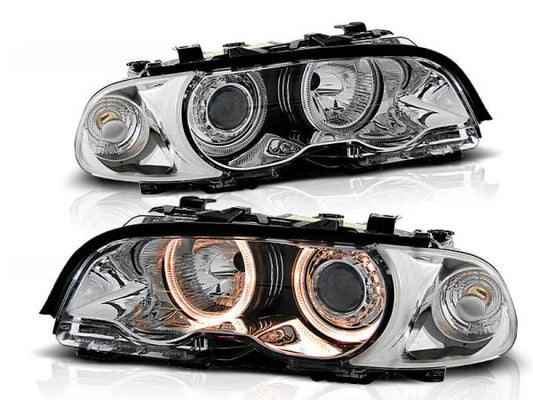 Scheinwerfer Angel Eyes passend für BMW 3er E46 Coupe Cabrio Bj. 99-03 Chrom