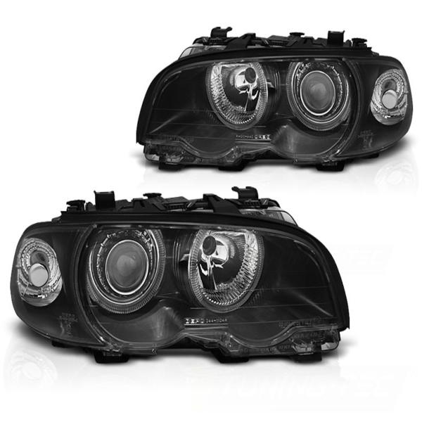 LED Angel Eyes Scheinwerfer passend für BMW 3er E46 Coupe / Cabrio 99-03 schwarz Set