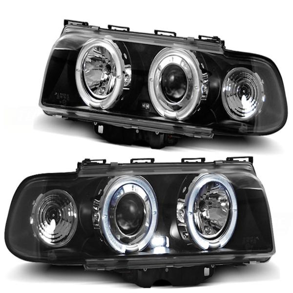 LED Angel Eyes Scheinwerfer passend für BMW 7er E38 94-98 schwarz