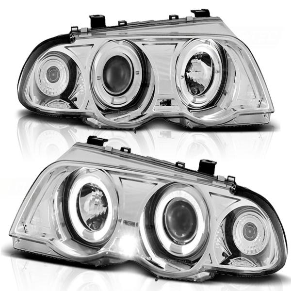 LED Angel Eyes Scheinwerfer passend für BMW 3er E46 98-01 chrom Set
