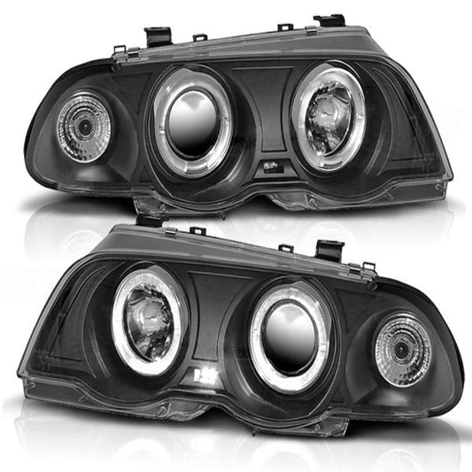 LED Angel Eyes Scheinwerfer passend für BMW 3er E46 98-01 schwarz Set