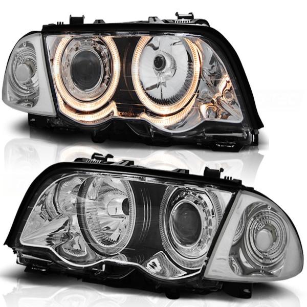 Scheinwerfer Angel Eyes passend für BMW 3er E46 Limo Touring Bj. 98-01 Chrom
