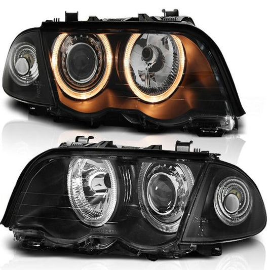 Scheinwerfer Angel Eyes passend für BMW 3er E46 Limo Touring Bj. 98-01 Schwarz
