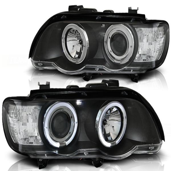 Scheinwerfer Angel Eyes passend für BMW X5 E53 Bj. 99-03 Schwarz