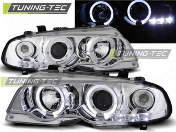 LED Angel Eyes Scheinwerfer passend für BMW 3er E46 Coupe / Cabrio 99-03 chrom Set
