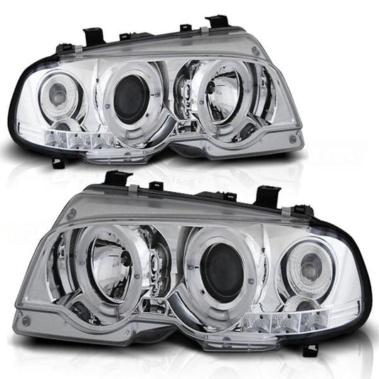LED Angel Eyes Scheinwerfer passend für BMW 3er E46 Coupe / Cabrio 99-03 chrom Set