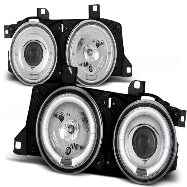 LED Angel Eyes Scheinwerfer passend für BMW 5er E34 /7er E32 86-95 chrom