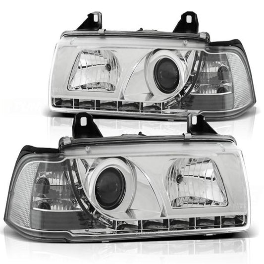 Scheinwerfer LED Tagfahrlicht Optik passend für BMW 3er E36 Limo Touring Bj. 90-99 Chrom