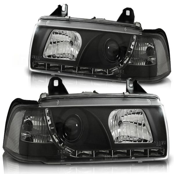 Scheinwerfer LED Tagfahrlicht Optik passend für BMW 3er E36 Cabrio Coupe Bj. 92-99 Schwarz