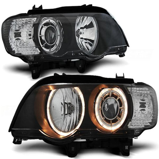 Scheinwerfer Angel Eyes passend für BMW X5 E53 Bj. 99-03 Schwarz