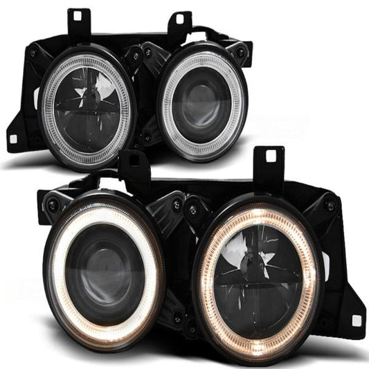 Scheinwerfer Angel Eyes passend für BMW 5er E34 7er E32 Bj. 86-95 Schwarz