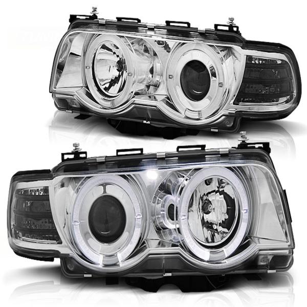 Scheinwerfer Angel Eyes passend für BMW 7er E38 Facelift Bj. 98-01 Chrom