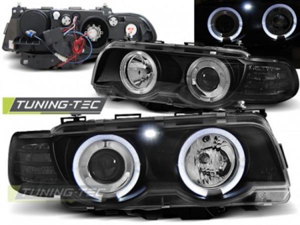 Xenon CCFL Angel Eyes Scheinwerfer passend für BMW 7er E38 98-01 Schwarz