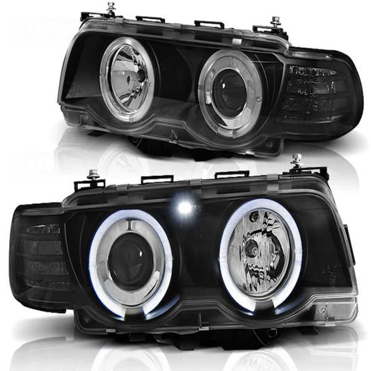 Xenon CCFL Angel Eyes Scheinwerfer passend für BMW 7er E38 98-01 Schwarz