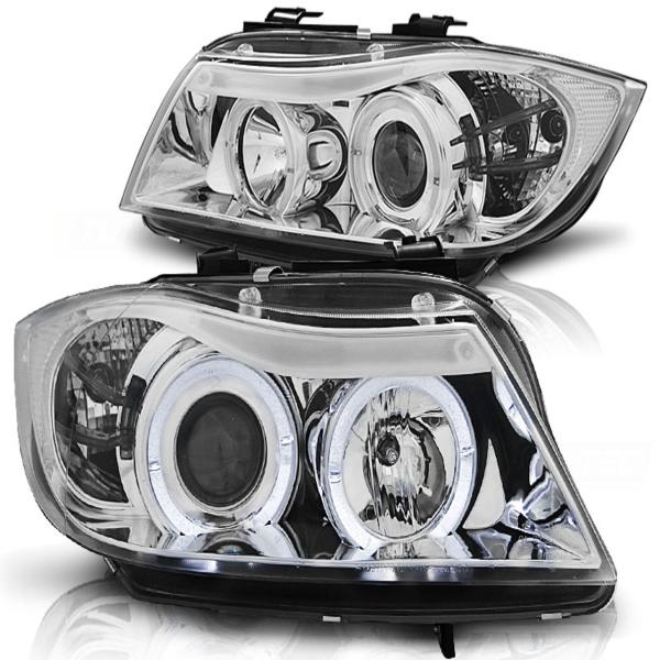 Scheinwerfer Angel Eyes passend für BMW 3er E90 E91 Bj. 05-08 Chrom