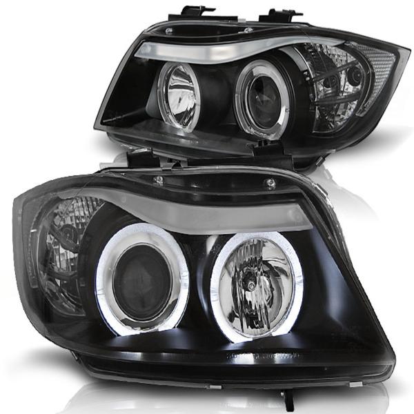 LED Angel Eyes Scheinwerfer passend für BMW 3er E90/E91 05-08 schwarz