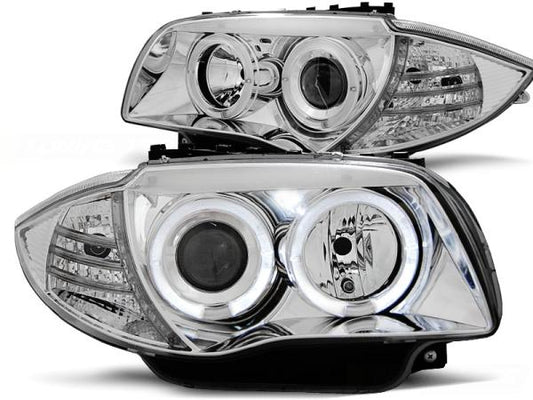 Scheinwerfer Angel Eyes passend für BMW 1er E81 E82 E87 E88 Bj. 04-11 Chrom