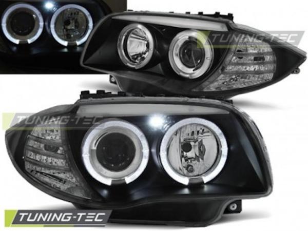 Scheinwerfer Angel Eyes passend für BMW 1er E81 E82 E87 E88 Bj. 04-11 Schwarz