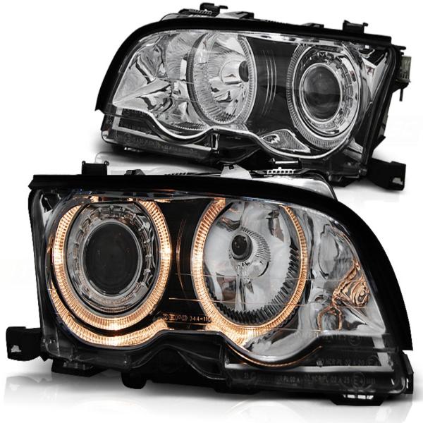 Scheinwerfer LED Angel Eyes passend für BMW 3er E46 Coupe Cabrio 01-03 Chrom