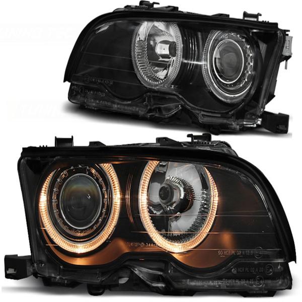Scheinwerfer LED Angel Eyes passend für BMW 3er E46 Coupe Cabrio 01-03 Schwarz
