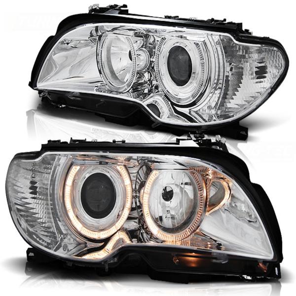 Scheinwerfer Angel Eyes passend für BMW 3er E46 Coupe Cabrio Bj. 03-06 Chrom