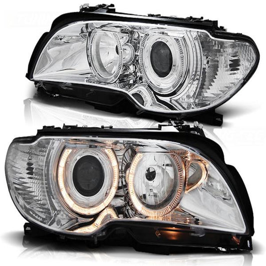 Scheinwerfer Angel Eyes passend für BMW 3er E46 Coupe Cabrio Bj. 03-06 Chrom