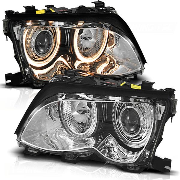 Scheinwerfer LED Angel Eyes passend für BMW 3er E46 Limo Touring Bj. 01-05 Chrom