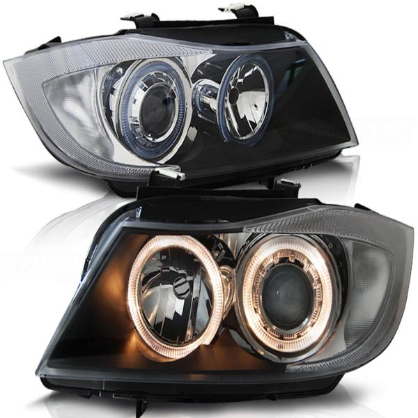 Scheinwerfer Angel Eyes passend für BMW 3er E90 E91 Bj. 05-08 Schwarz