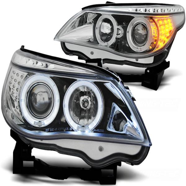 LED Angel Eyes Scheinwerfer passend für BMW 5er E60/E61 03-07 chrom mit LED Blinker