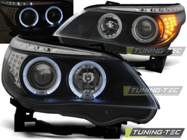 LED Angel Eyes Scheinwerfer passend für BMW 5er E60/E61 03-07 schwarz mit LED Blinker