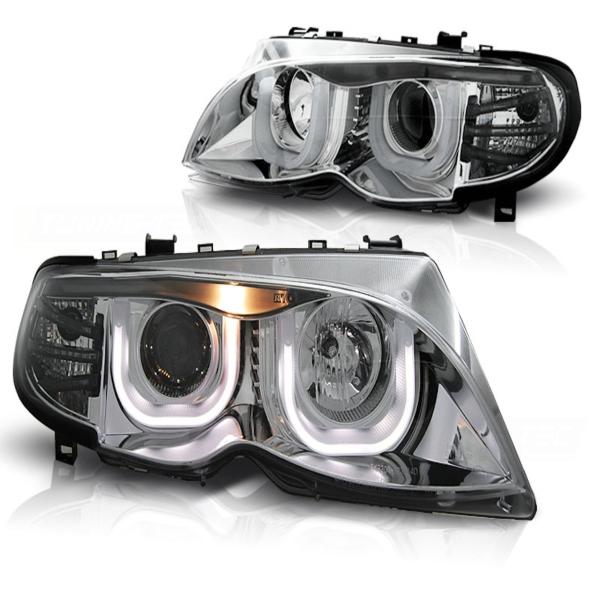 Scheinwerfer 3D Angel Eyes passend für BMW 3er E46 Limo Touring Bj. 01-05 Chrom
