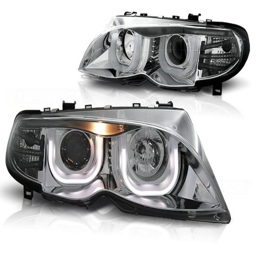 Scheinwerfer 3D Angel Eyes passend für BMW 3er E46 Limo Touring Bj. 01-05 Chrom