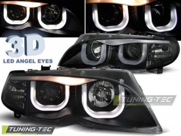 Scheinwerfer 3D Angel Eyes passend für BMW 3er E46 Limo Touring Bj. 01-05 Schwarz