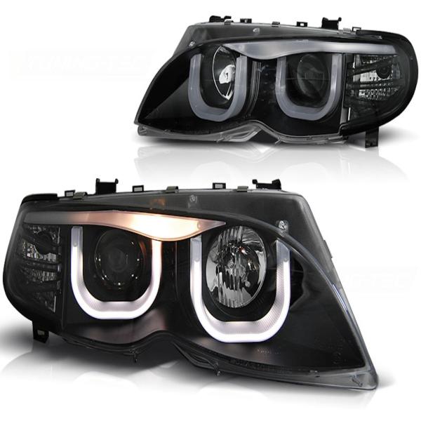 Scheinwerfer 3D Angel Eyes passend für BMW 3er E46 Limo Touring Bj. 01-05 Schwarz
